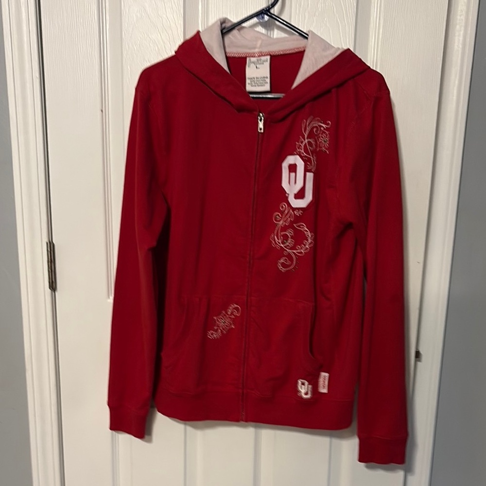 Red OU Zip-Up Hoodie
